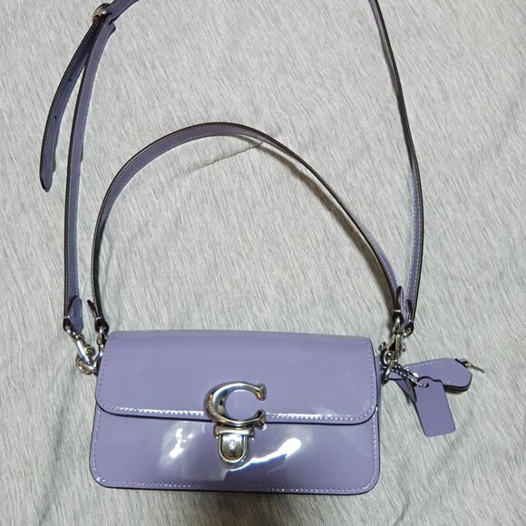 Coach Women's Studio Baguette Bag In Patent Leather Silver/Light Violet - Picture 1 of 5